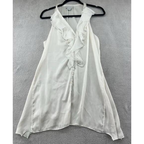 Soft Surroundings White Sleeveless Ruffle Tunic Blouse Shirt Size Small Sheer - Picture 13 of 13